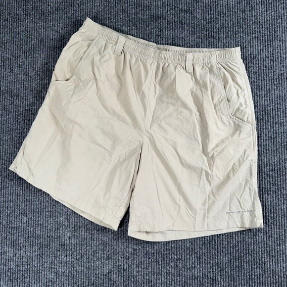 Columbia Swim Trunks Mens L Beige Fishing Shorts Elastic Waist Mesh Lined PFG - Picture 2 of 7